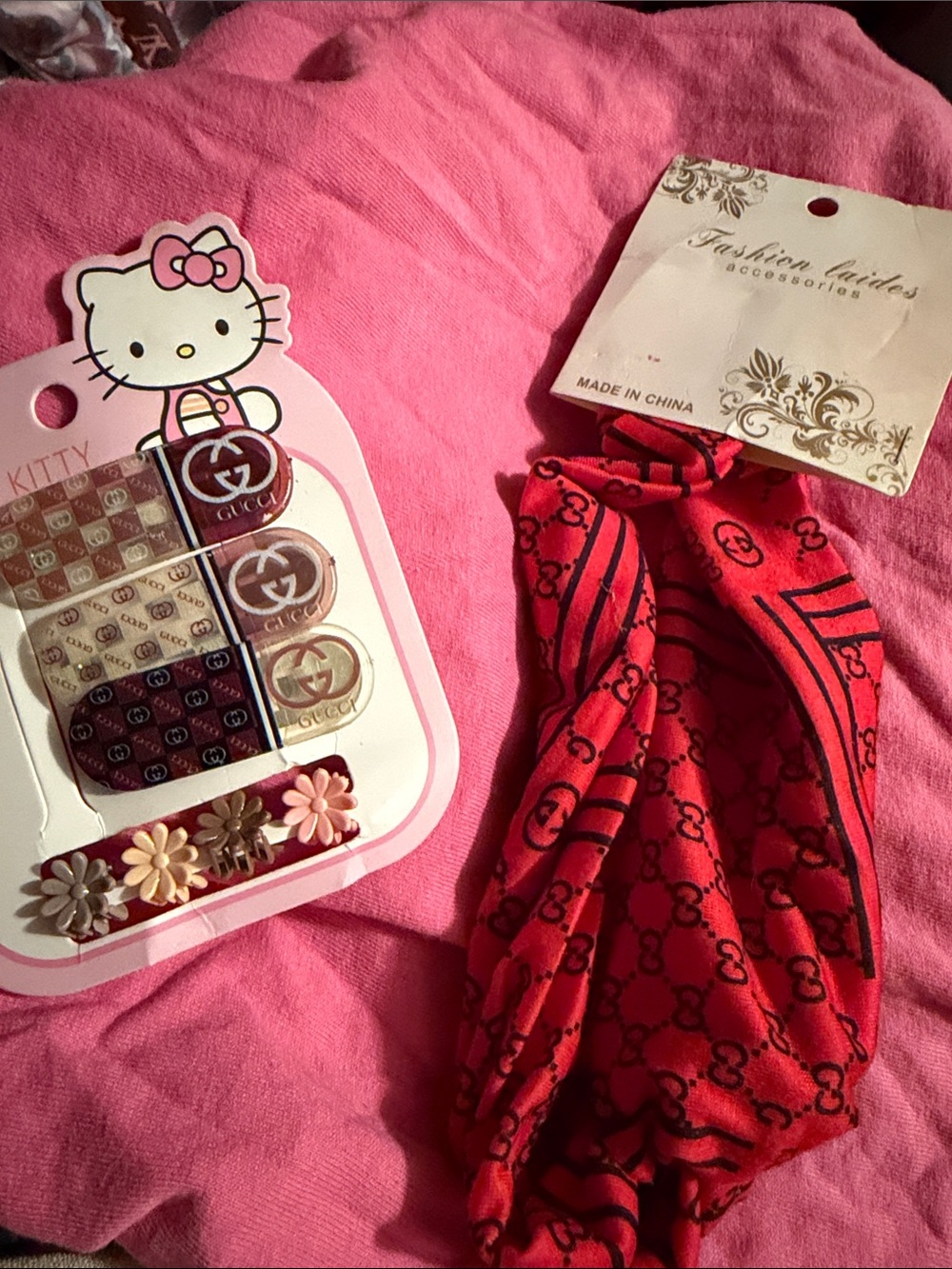 Red Logo Headwrap with Printed Logo Pattern